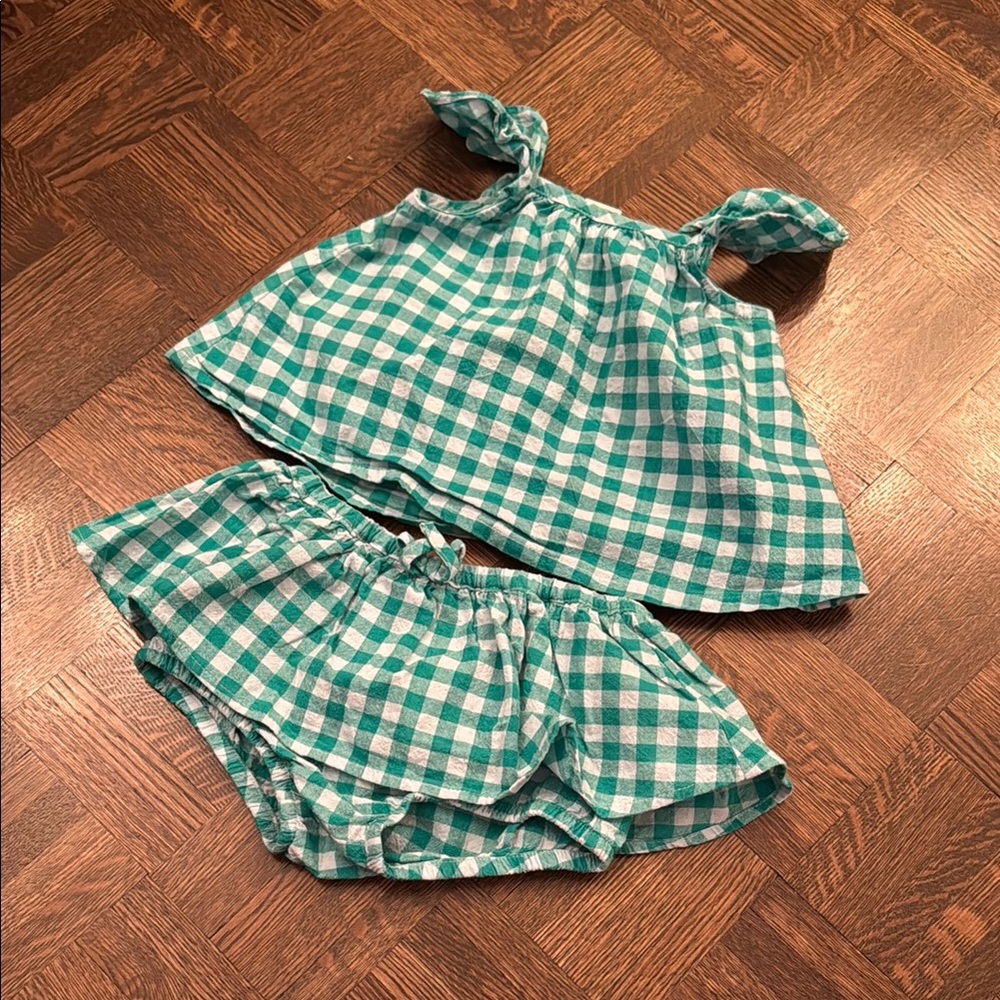 Baby girl size 18-24 months Green Gingham adorable summer Outfit